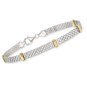 Ross Simons Sterling Silver and 14kt Yellow Gold Bismark-Link Bracelet 7"